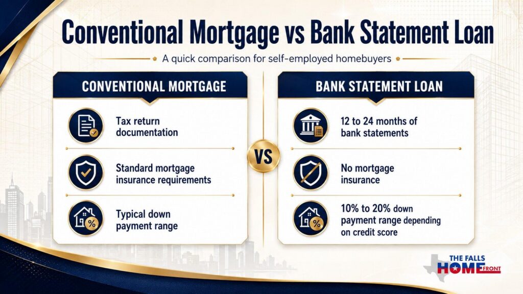 Conventional mortgage versus bank statement loan comparison chart 